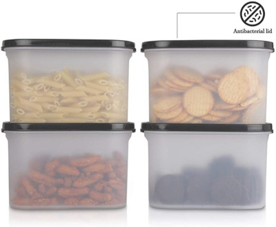 MANCO Polypropylene Grocery Container  - 1100 ml(Pack of 4, Black, White)
