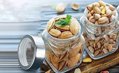 DEVDOX Glass Cookie Jar  - 1000 ml(Pack of 2, Clear)
