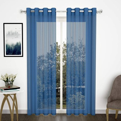 Brand Roots 153 cm (5 ft) Tissue Semi Transparent Window Curtain (Pack Of 2)(Self Design, Blue)