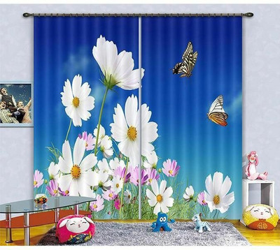 DD8 154 cm (5 ft) Window Polyester Room Darkening Curtain (Pack Of 2)(Blue, Floral)