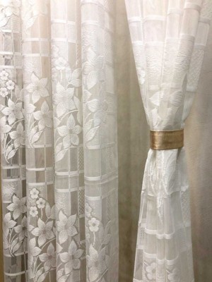 Saanvi Creations 152 cm (5 ft) Net Semi Transparent Window Curtain Single Curtain(Floral, White)