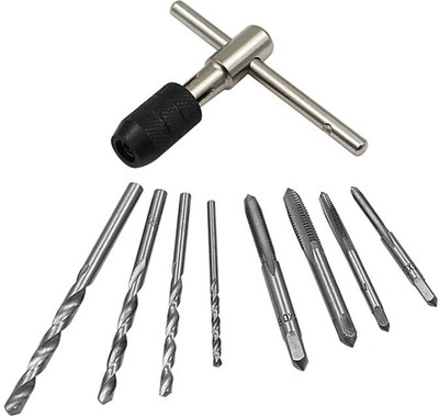 uptodatetools 9pcs Mini Hand Tap Thread Wire Tapping Threading Grinding Carving Tap Die Tool Set M4 M5 M6 M8 Drill 2.5mm 3.3mm 4.2mm 5.0mm