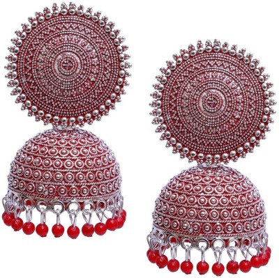 Happy Stoning Red Contemporary Jhumkas Brass Jhumki Earring