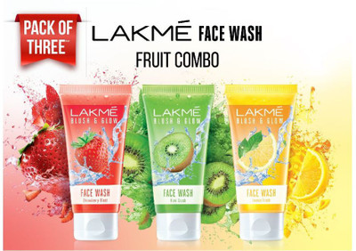 Lakmé Blush & Glow Fruity Combo with Fruit Extracts (Strawberry, Lemon, Kiwi) Face Wash