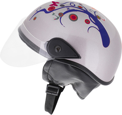 Western Era Half Helmet Clear Visor for Men & Women Safety, Comfort Stylish Enhanced Design Motorbike Helmet(Silver Glossy - Blue)