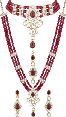 N A F J Alloy Gold-plated Maroon Jewellery Set(Pack of 1)