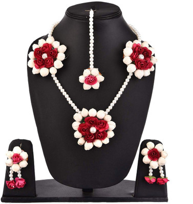 ZENEME Alloy Gold-plated Red, White Jewellery Set(Pack of 1)