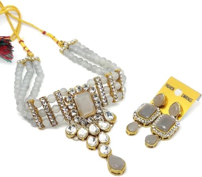 sakhhijewels Metal, Mother of Pearl, Alloy Gold-plated Grey, White Jewellery Set(Pack of 1)