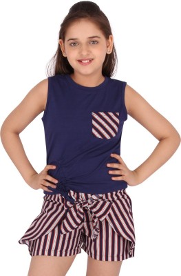 Cutecumber Baby Girls Casual Top Shorts(Navy)