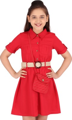 Cutecumber Girls Midi/Knee Length Casual Dress(Red, Half Sleeve)