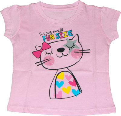DRESSED UP DIVAS Girls Casual Cotton Blend Top(Pink, Pack of 1)
