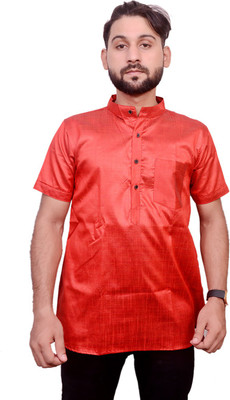 LIBSADRESSES Men Solid Straight Kurta(Red)