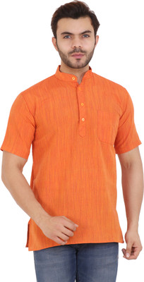 Latest Chikan Men Self Design Straight Kurta(Gold)