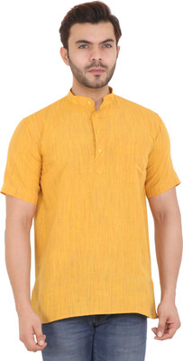 Latest Chikan Men Self Design Straight Kurta(Yellow)