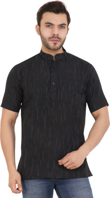 Latest Chikan Men Self Design Straight Kurta(Black)