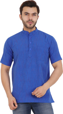 Latest Chikan Men Self Design Straight Kurta(Blue)