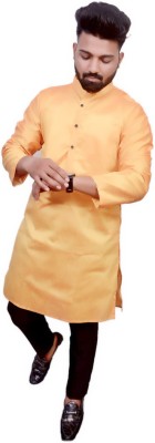 LIBSADRESSES Men Solid Straight Kurta(Yellow)