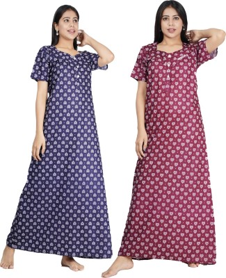 FAVNIC Women Nighty(Dark Blue, Purple)