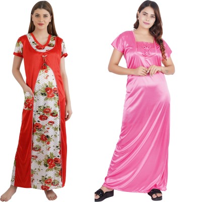 INSTRY Women Nighty Set(Red, Pink)