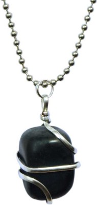 Takshila Gems 15 Grams Natural Black Agate Pendant for Men and Women in wire Wrap with Chain (Black Hakik Locket) Silver Agate Stone Pendant