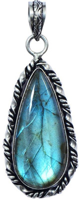 Takshila Gems Natural Labradorite Pendant in 9 Gram Lab Certified White Metal Labradorite Stone Locket For Unisex Silver Labradorite Stone Pendant
