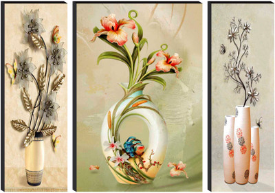 saf 3 cm Flower Pot UV textured self adeshive MDF painting sticker Self Adhesive Sticker(Pack of 3)