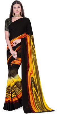 Leelavati Floral Print Bollywood Georgette Saree(Black)