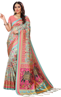 kaizen texo fab Printed Patola Silk Blend Saree(Multicolor)