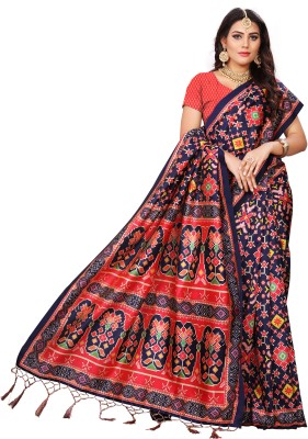 kaizen texo fab Printed Patola Silk Blend Saree(Multicolor)