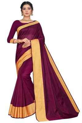 Cozee Shopping Self Design, Woven, Solid/Plain Bollywood Cotton Blend Saree(Magenta)