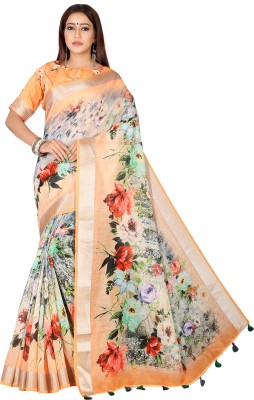 kaizen texo fab Digital Print Bollywood Silk Blend Saree(Multicolor)