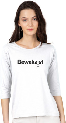 BEWAKOOF Printed Women Round Neck White T-Shirt