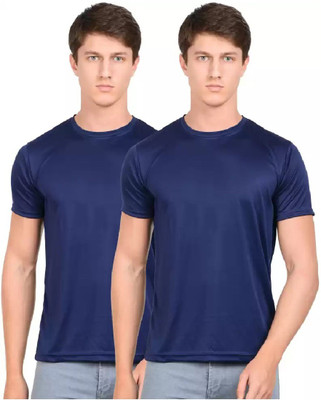 Mesaa Solid Men Round Neck Dark Blue T-Shirt