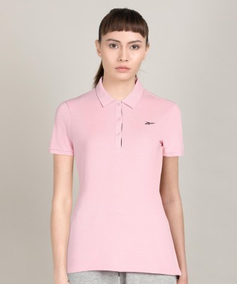 REEBOK Solid Women Polo Neck Pink T-Shirt