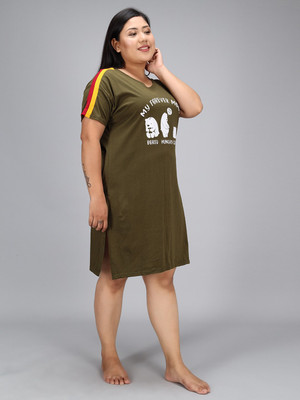 GRAND MALBORK Printed Women Round Neck Dark Green T-Shirt