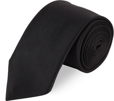 PELUCHE Microfibre Black Coloured Necktie Solid Men Tie