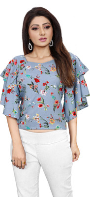 Glance Designs Casual Printed Women Grey Top