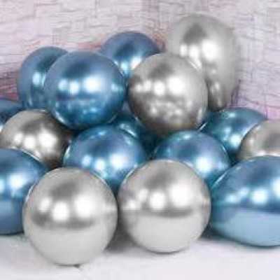 HARDATAR Solid 10 Pcs Blue, Silver Metallic Chrome Balloons for Birthdays, Anniversaries , Weddings, Functions and Party Occasion Balloon(Blue, Silver, Pack of 10)
