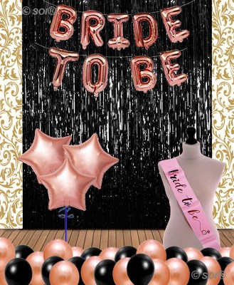 SOI Solid Bride to Be Rose Gold Black Theme Balloon Foil Set With HD Metallic Balloons & Star Balloons with Foil Star Kit Balloon Decoration Kit (Rose Gold-Black) Letter Balloon(Multicolor, Pack of 35)