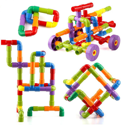 BLACK BIRD Blocks for Kids 3+ Years, Water Pipe Building Blocks, Easy to Make Classic Assembling Puzzle Block, Kids Learning And Educational Toys ,Building Blocks for Kids 3+ Years Kids Toy for Ages 3 4 5 6 7 8 9 10 Year Old Boys & Girls Toys(56+ Pcs)(Multicolor)