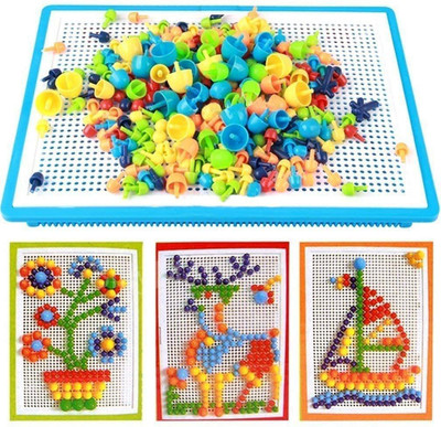 BLACK BIRD Creative Jigsaw Puzzle Building Nails Blocks | Colorful Nails | Pegboard Educational Toy for Kids(Multicolor)