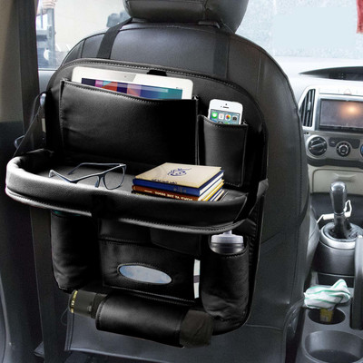 Alisan PU Leather Seat Back Organizer Multi Pocket with Tray Travel Storage Bag (Black) Car Storage Bag & Bin(5 L)