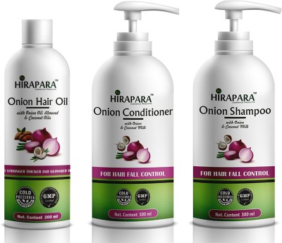 HIRAPARA Onion Hair Care Kit (Shampoo + Hair Conditioner + Hair Oil)(3 Items in the set)