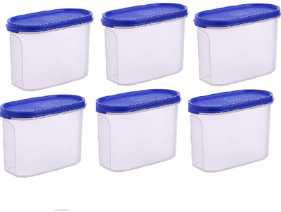 OMORTEX Plastic Grocery Container  - 1000 ml(Pack of 6, Blue, Clear)