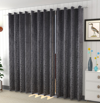 Galaxy Home Decor 214 cm (7 ft) Door Velvet Curtain (Pack Of 3)(Grey, Abstract)