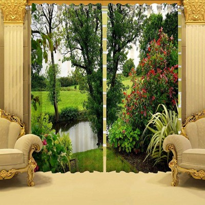SHREE PM 150 cm (5 ft) Polyester Blackout Window Curtain (Pack Of 2)(Floral, Multicolor)