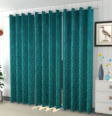Lucacci 274 cm (9 ft) Velvet Room Darkening Long Door Curtain (Pack Of 3)(Printed, Aqua)