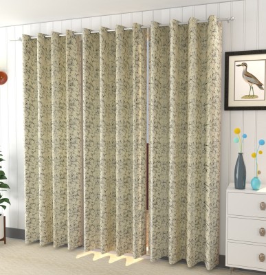 kiara Creations 274 cm (9 ft) Velvet Room Darkening Long Door Curtain (Pack Of 3)(Printed, Cream)