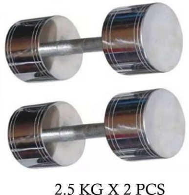 LCARNO Exclusive 2.5 Kg * 2 Pcs STEEL CHROME PLATED Fixed Weight Dumbbell(5 kg)