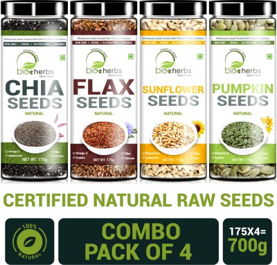 Bioherbs �Certified Raw Combo Seeds Value Pack (FLax Seed,Chia Seed, Sunflower Seed & Pumpkin Seed) Brown Flax Seeds, Chia Seeds, Sunflower Seeds, Pumpkin Seeds(700 g, Pack of 4)